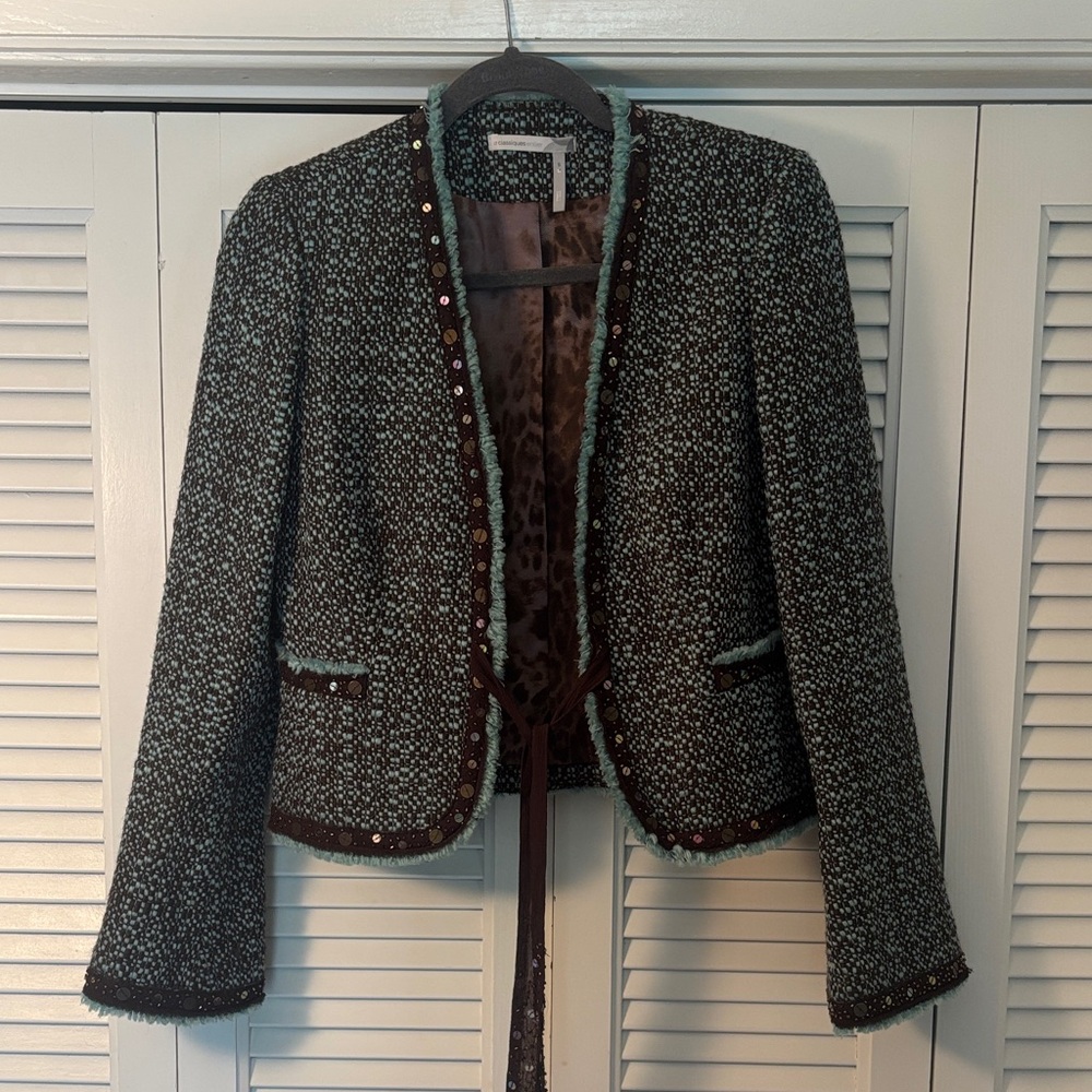 Classiques Entier Tweed Blazer with Brown and Green Accents